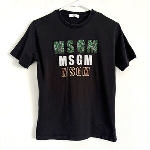 MSGM Kids Black Short Sleeve T-Shirt with Sparkle Logo Youth Size 14